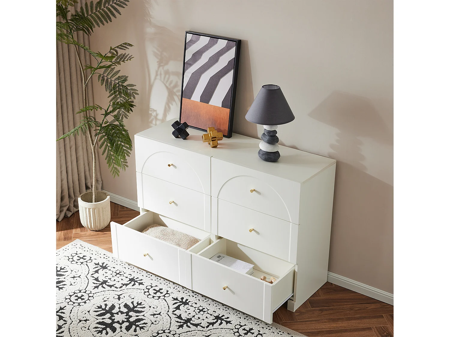 Commode avec 6 tiroirs et 2 portes, design élégant, matériaux de haute qualité, blanc (120x40x75 cm)