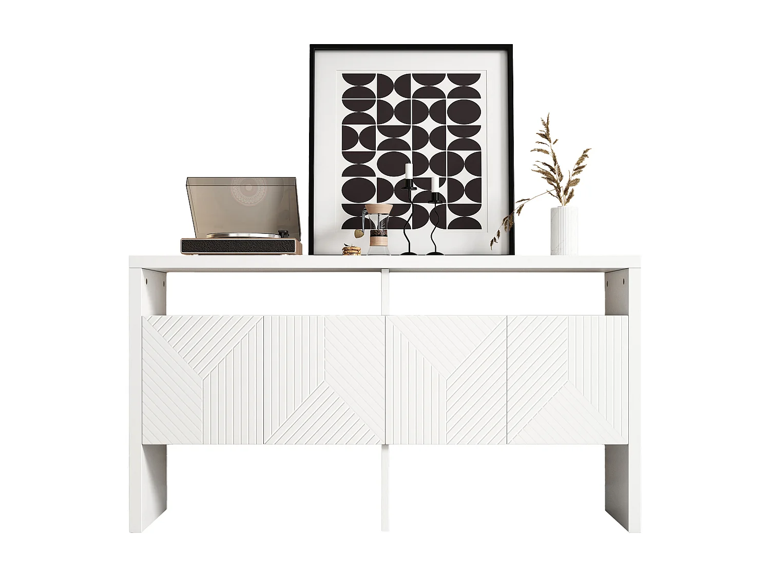 Commode / Buffet / Armoire d'entrée avec 2 étagères ouvertes et 4 portes, MDF, blanc (140x75x35 cm)