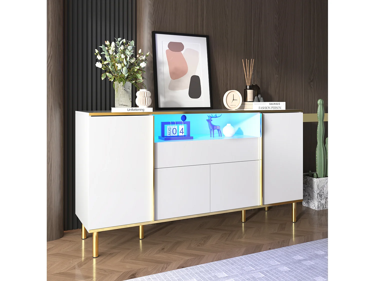 Moderne ladekast met 1 lade, glanzend witte afwerking, MDF, wit, 150x40x80 cm
