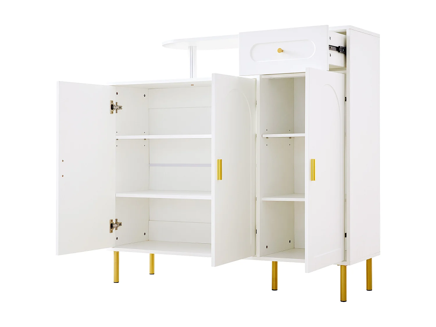Commode / Buffet / Armoire d'entrée avec 2 étagères ouvertes et 4 portes, MDF, blanc (140x75x35 cm)