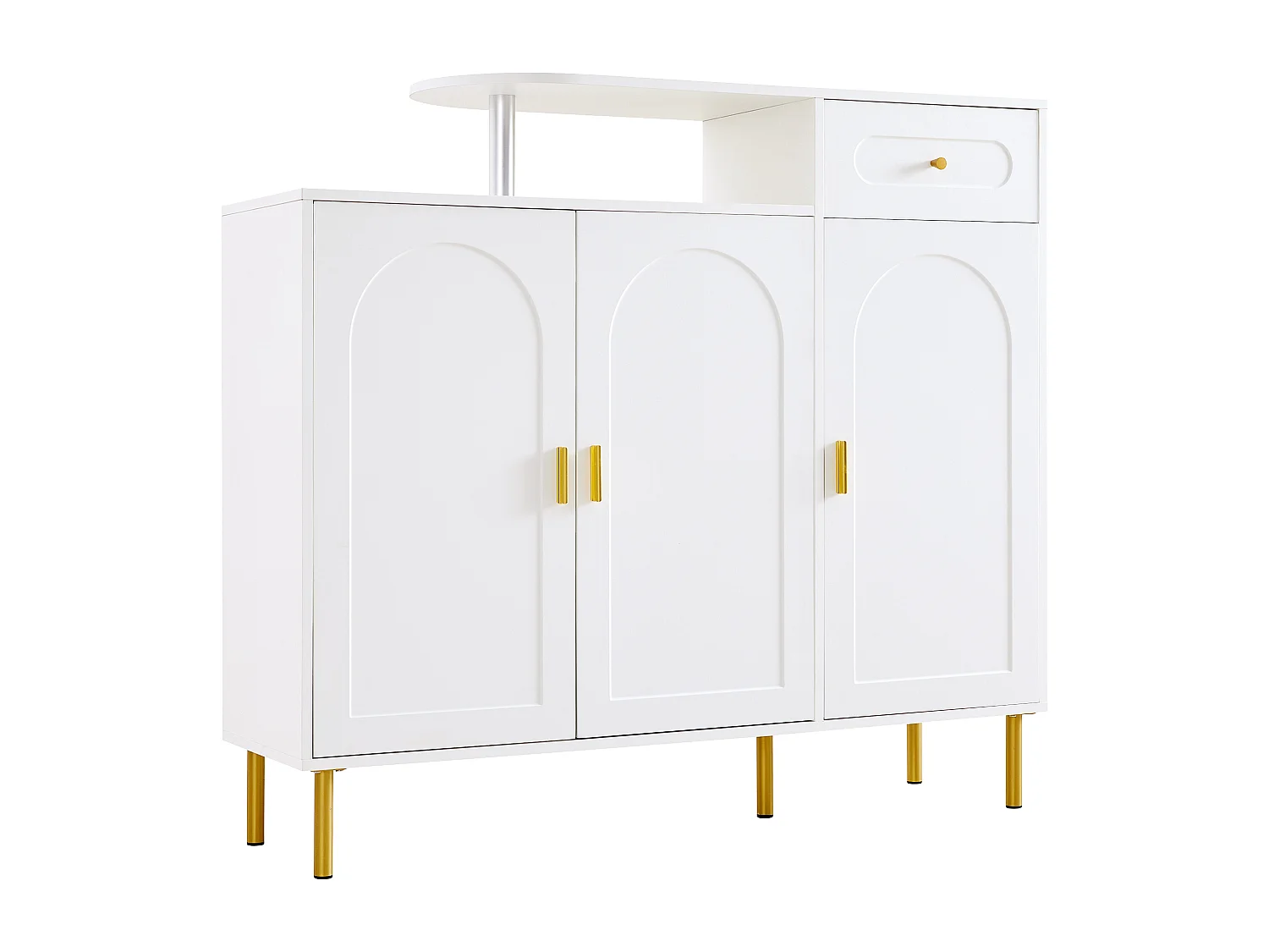 Commode / Buffet / Armoire d'entrée avec 2 étagères ouvertes et 4 portes, MDF, blanc (140x75x35 cm)