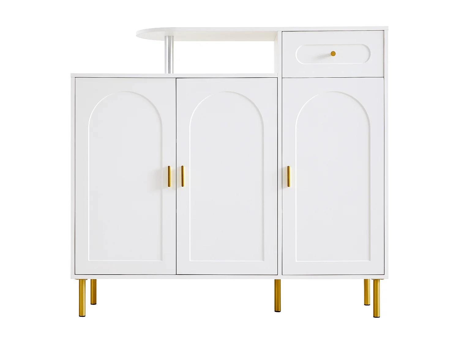 Commode / Buffet / Armoire d'entrée avec 2 étagères ouvertes et 4 portes, MDF, blanc (140x75x35 cm)