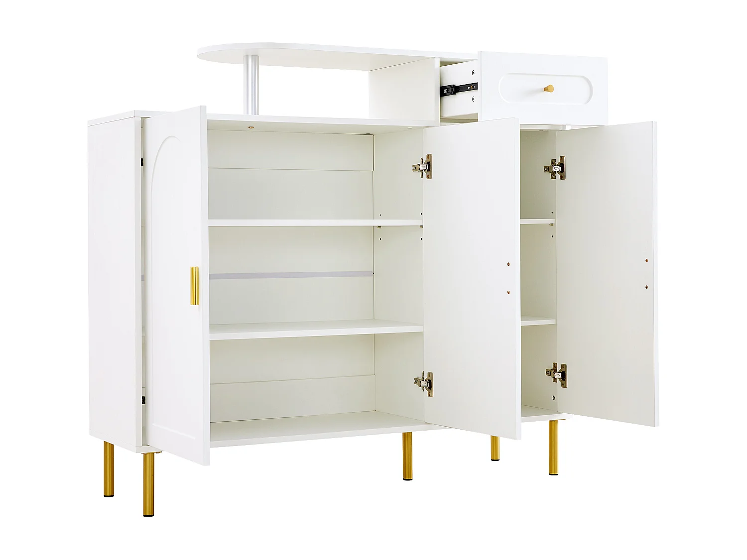 Commode / Buffet / Armoire d'entrée avec 2 étagères ouvertes et 4 portes, MDF, blanc (140x75x35 cm)