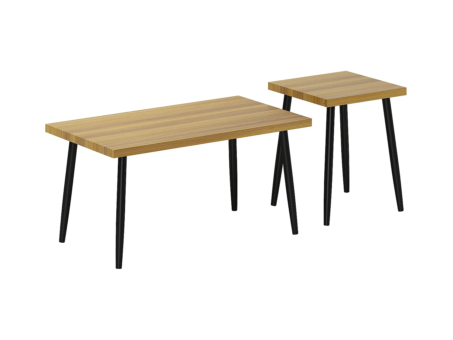 Table basse 2 pièces avec cadre en métal, design industriel, bois naturel, (90x50x45 cm)