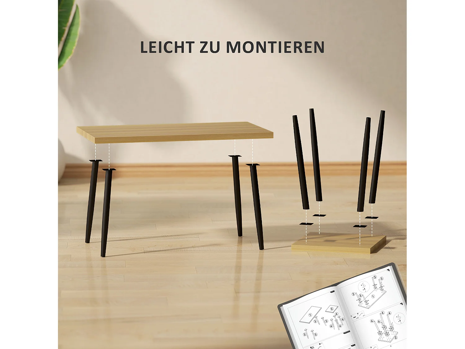 Table basse 2 pièces avec cadre en métal, design industriel, bois naturel, (90x50x45 cm)