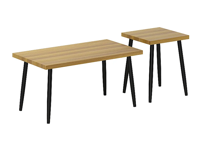 Table basse 2 pièces avec cadre en métal, design industriel, bois naturel, (90x50x45 cm)