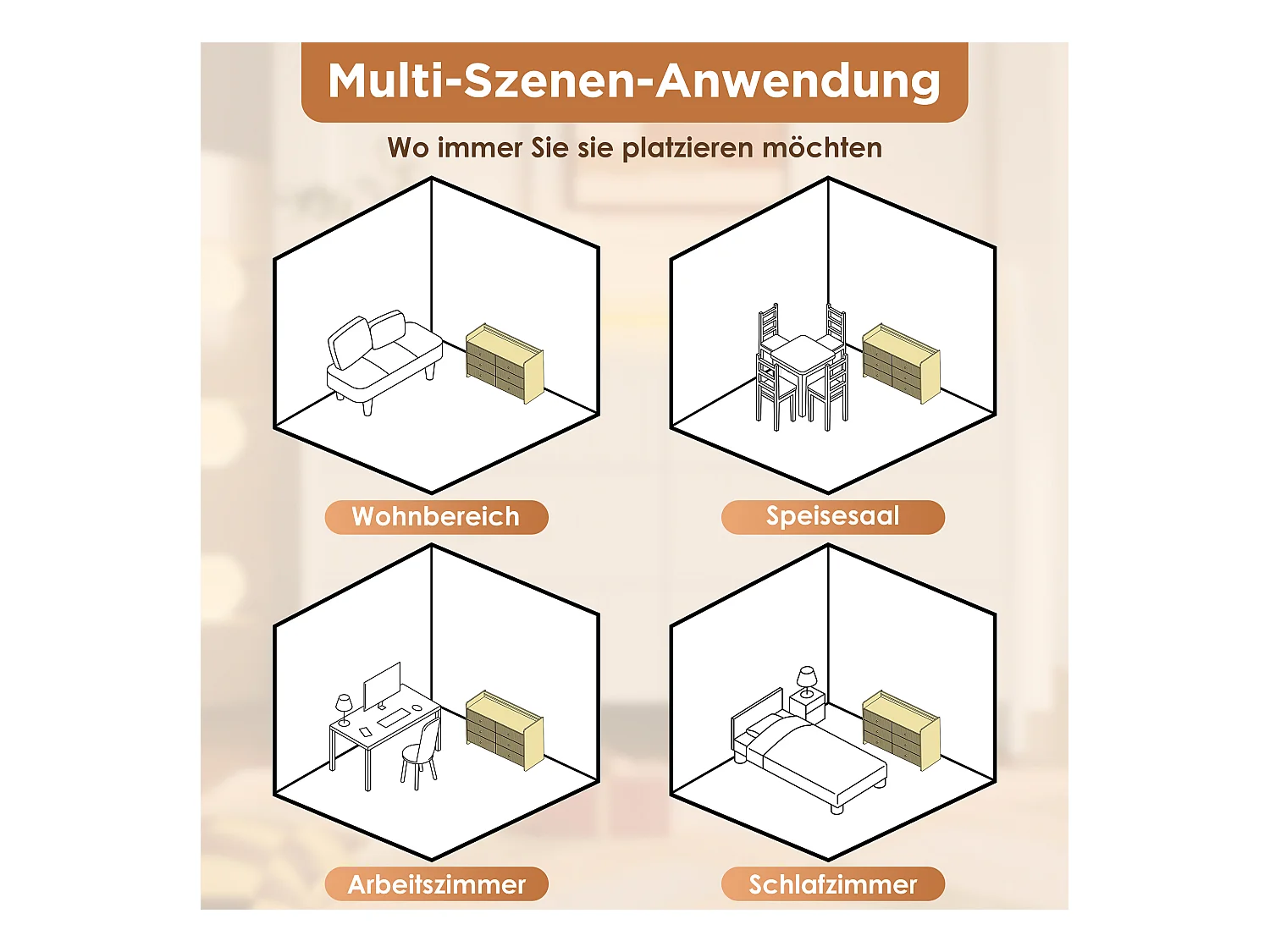 Commode avec LED, 6 tiroirs, design ondulé, MDF, blanc (120x40x75 cm)