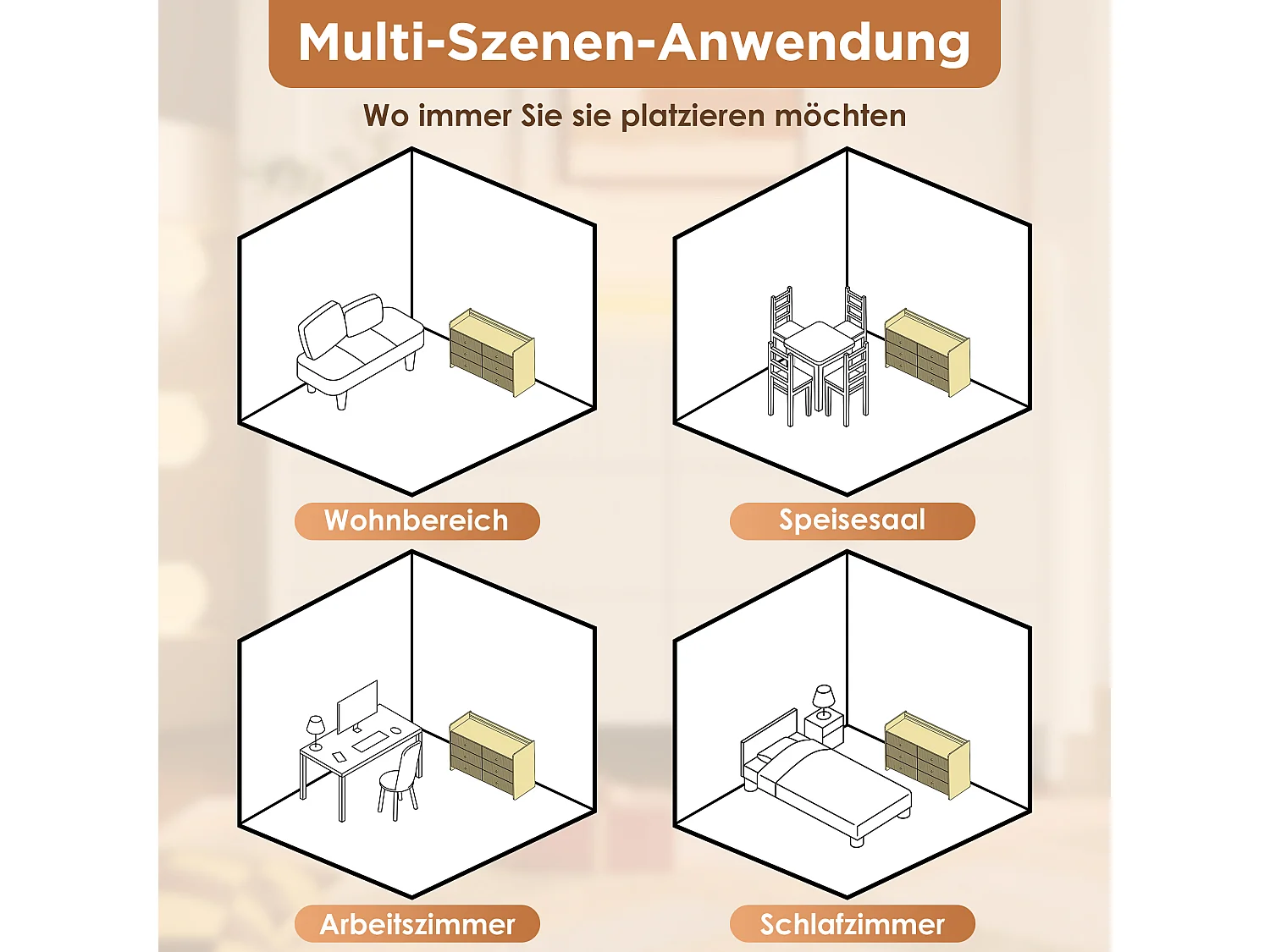 Commode avec LED, 6 tiroirs, design ondulé, MDF, blanc (120x40x75 cm)