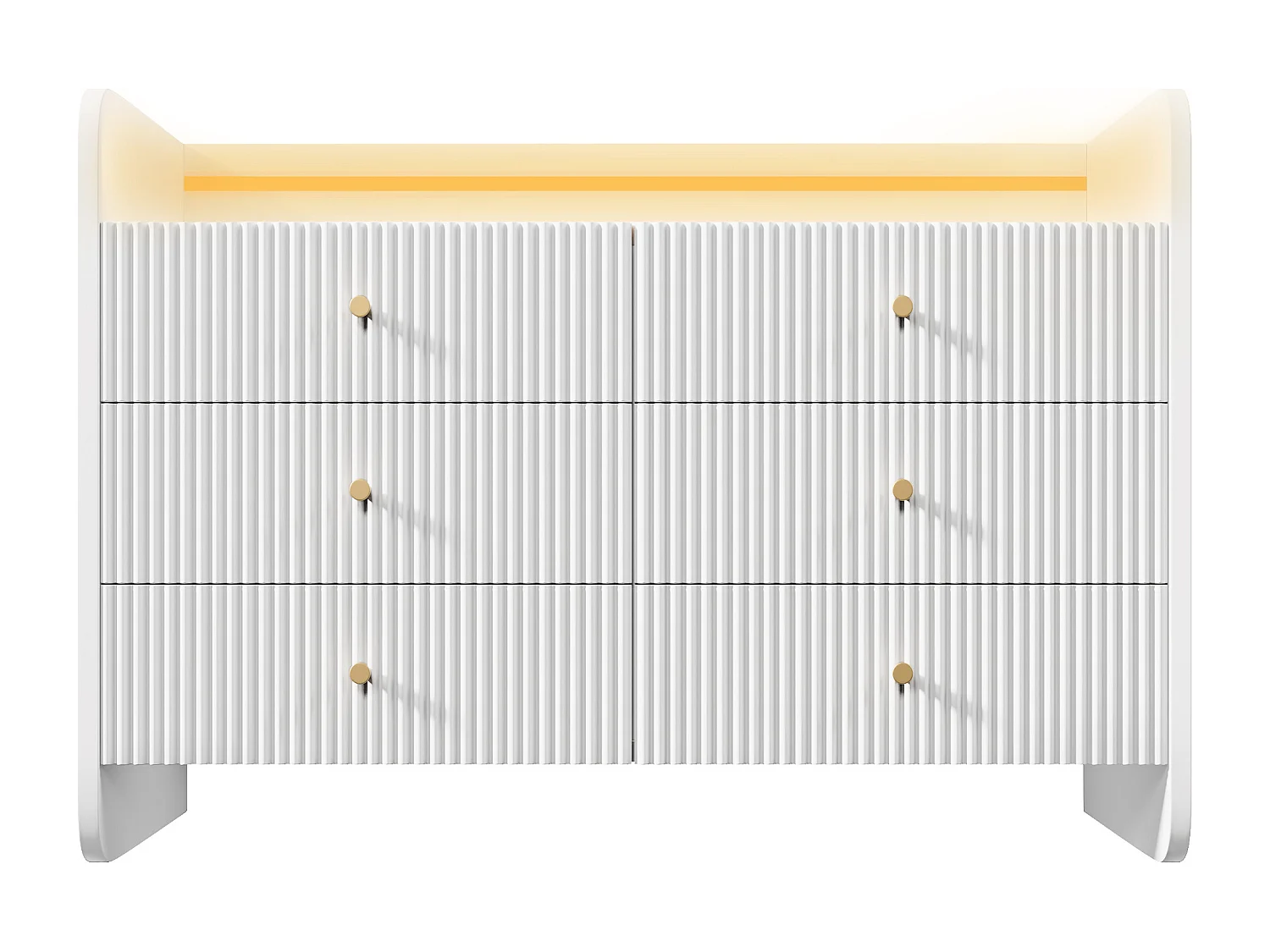 Commode avec LED, 6 tiroirs, design ondulé, MDF, blanc (120x40x75 cm)