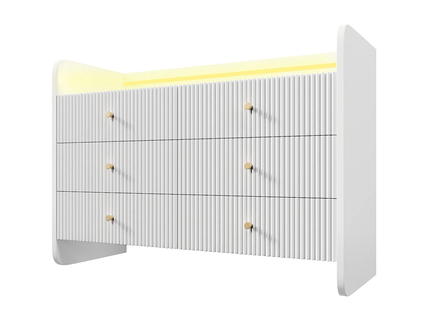 Commode avec LED, 6 tiroirs, design ondulé, MDF, blanc (120x40x75 cm)