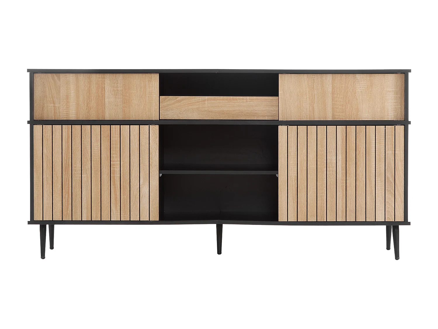 Ladekast met 4 schuifdeuren en 1 lade, eiken en zwart design, wit (160x40x80 cm)