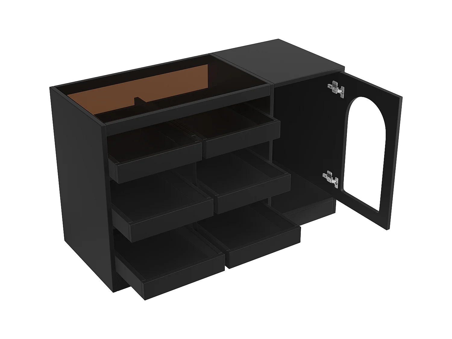 Mueble de cajones negro, diseño moderno, MDF, LED, con 6 cajones, puertas curvas (120x40x75 cm)