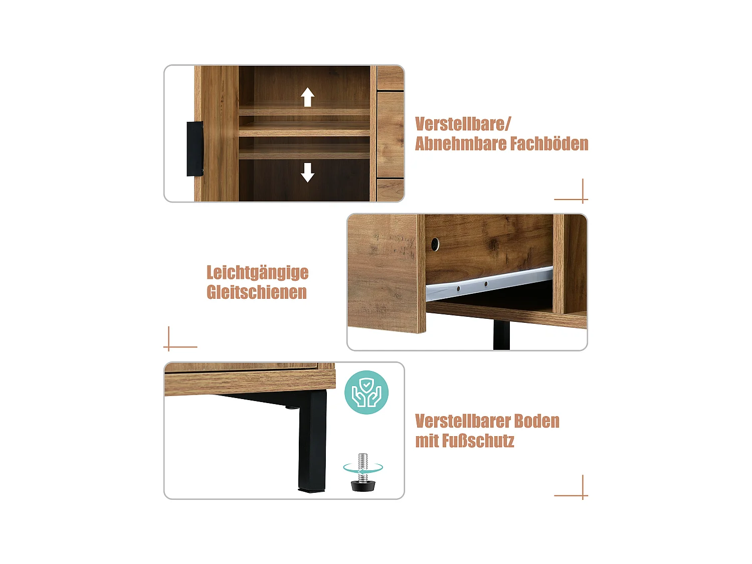 Cassettiera con 2 ante e 3 cassetti, design moderno, legno scuro, metallo, (120x40x76 cm)