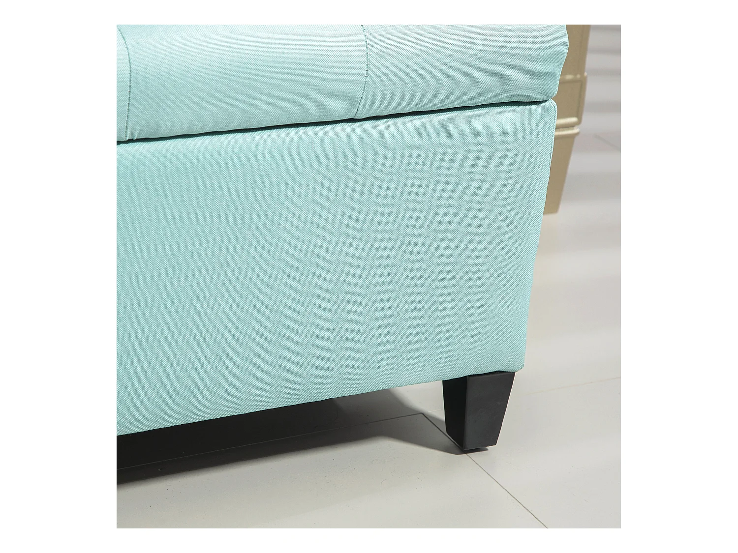 Banc de rangement avec assise rembourrée, tissu en polyester, pieds en bois, vert (100x40x44 cm)