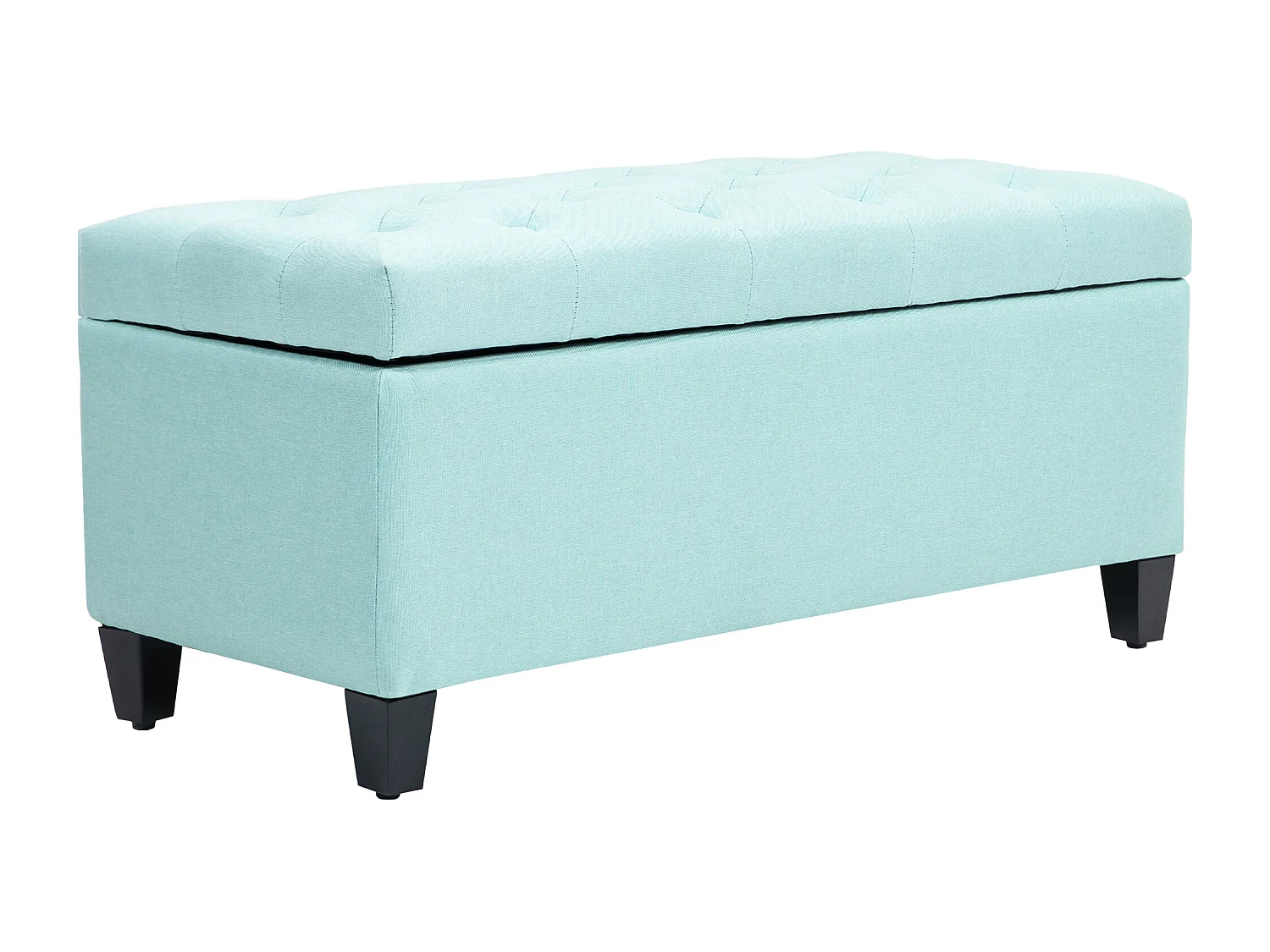 Banc de rangement avec assise rembourrée, tissu en polyester, pieds en bois, vert (100x40x44 cm)