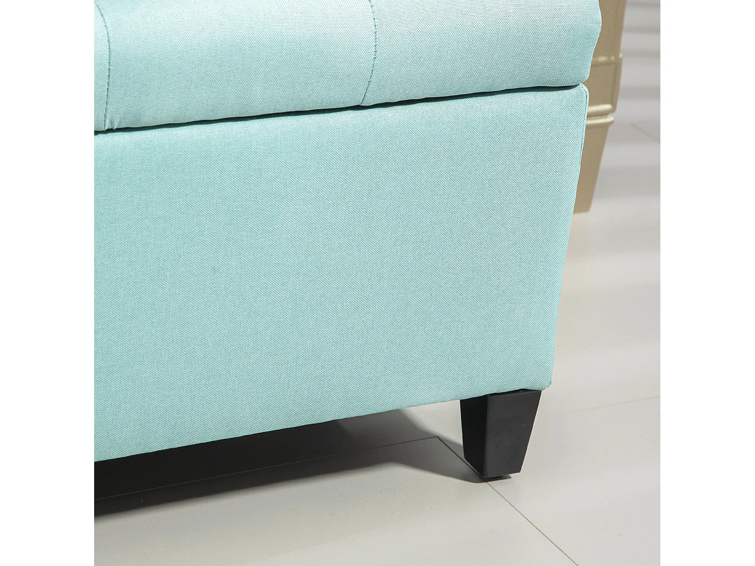 Banc de rangement avec assise rembourrée, tissu en polyester, pieds en bois, vert (100x40x44 cm)