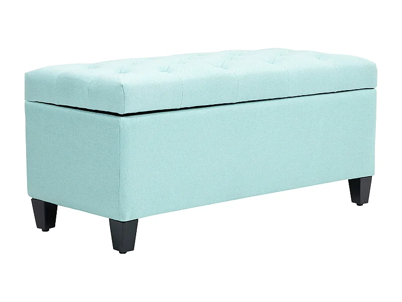 Banc de rangement avec assise rembourrée, tissu en polyester, pieds en bois, vert (100x40x44 cm)