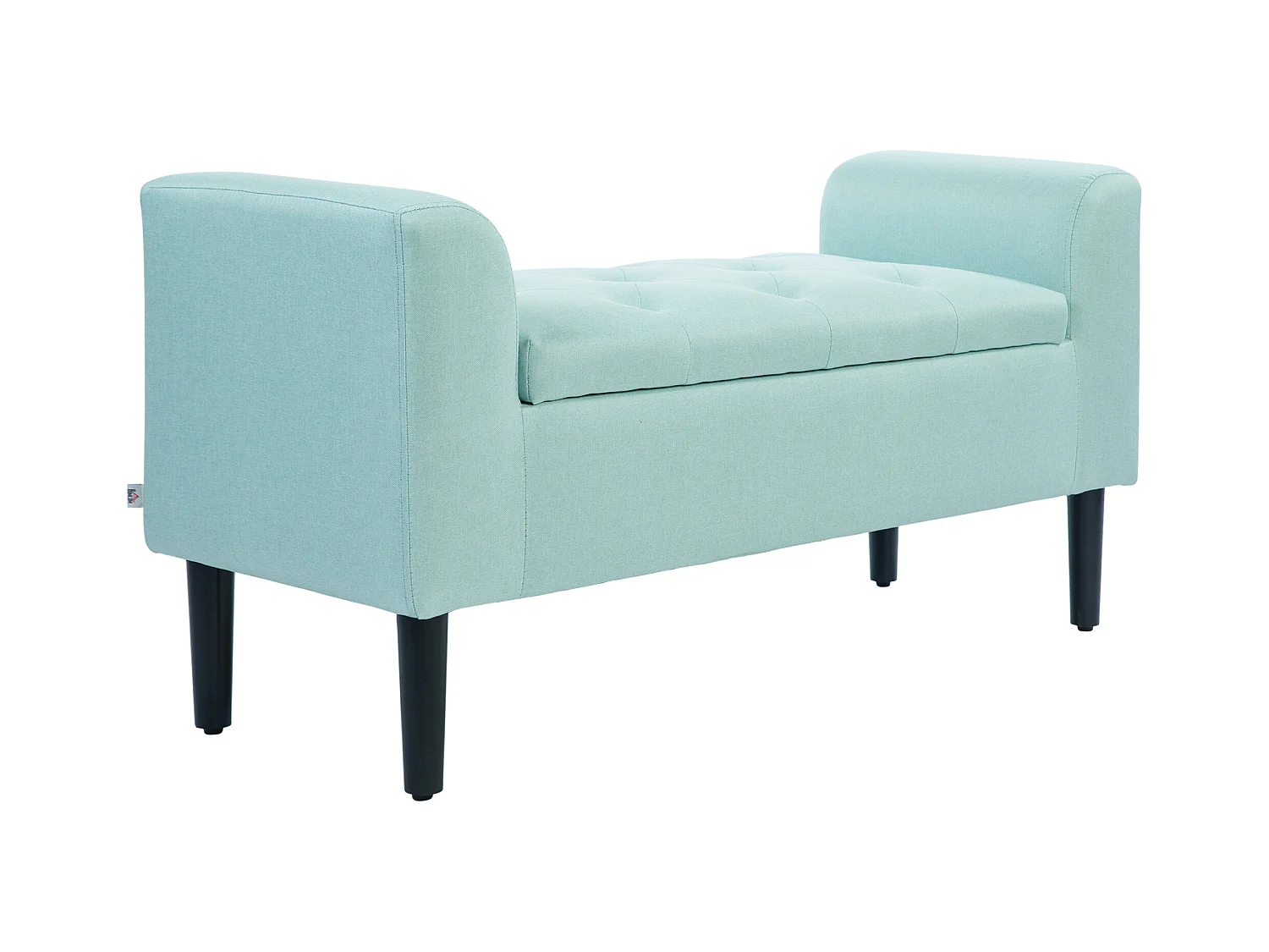 Banc avec rangement, tissu effet lin, pieds en bois, vert (116x44x58 cm)