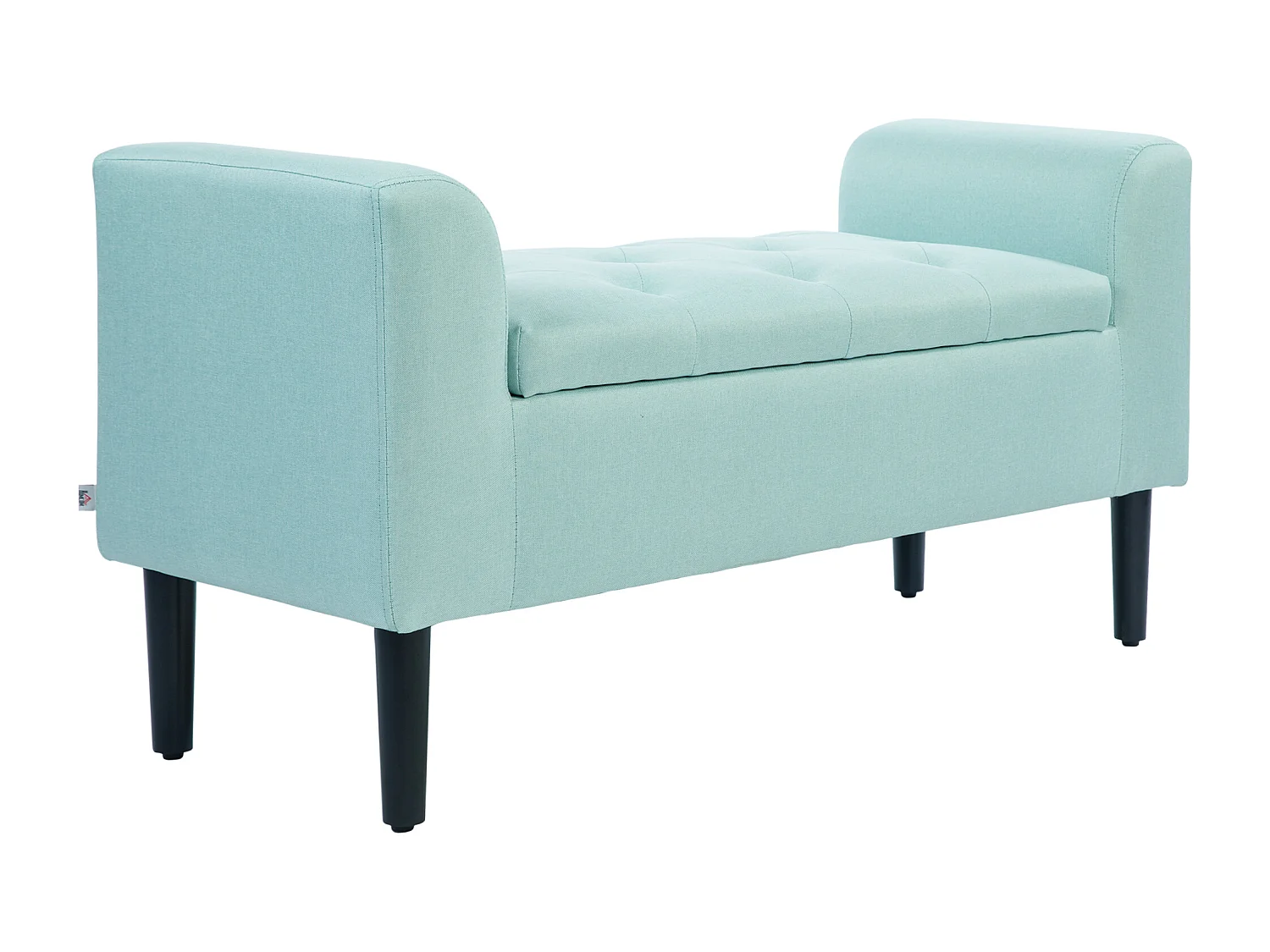 Banc avec rangement, tissu effet lin, pieds en bois, vert (116x44x58 cm)