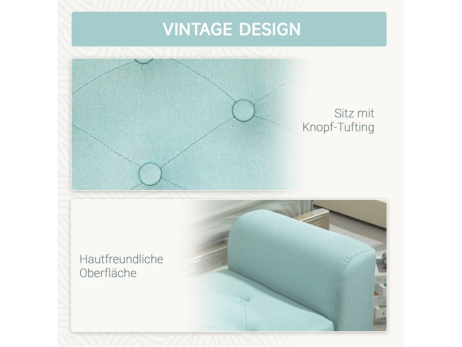 Banc avec rangement, tissu effet lin, pieds en bois, vert (116x44x58 cm)