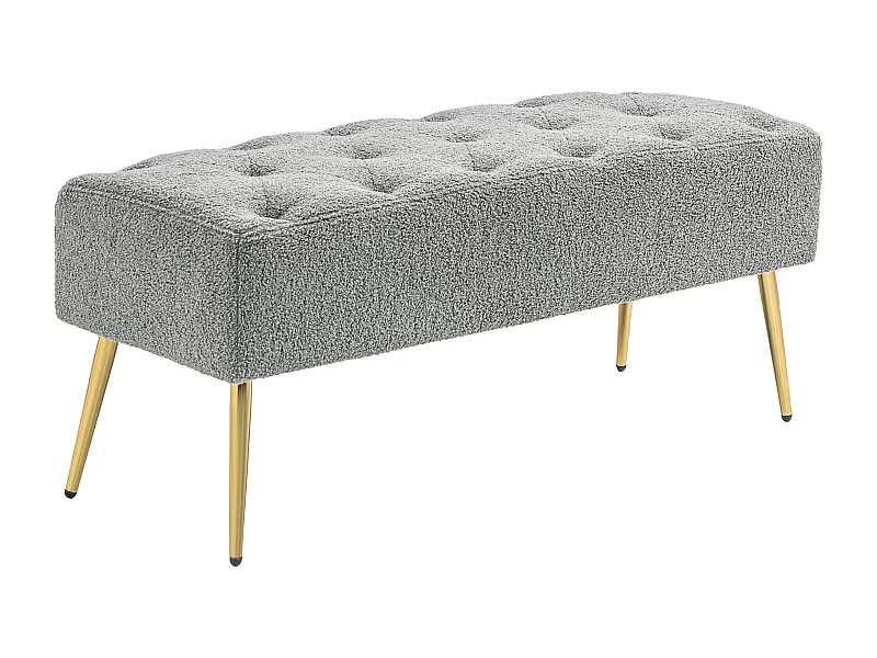 Banc rembourré avec revêtement en imitation laine et boutonnières, pieds en métal, gris (112x41x46 cm)