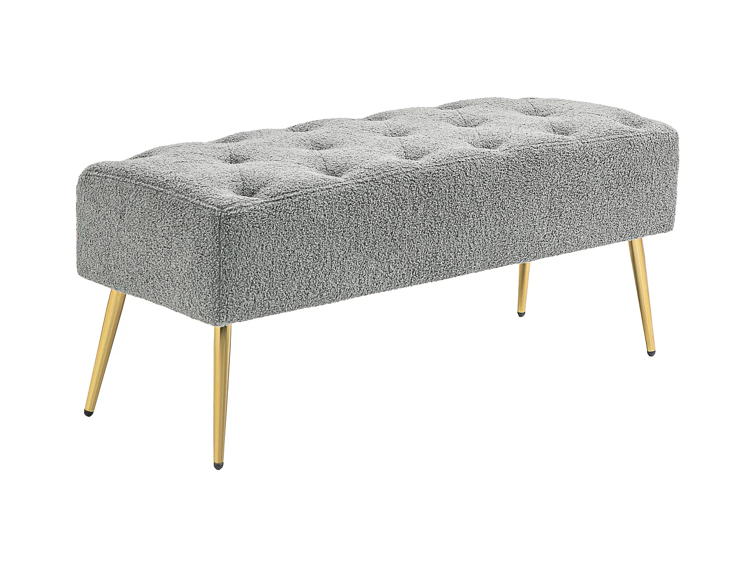 Banc rembourré avec revêtement en imitation laine et boutonnières, pieds en métal, gris (112x41x46 cm)