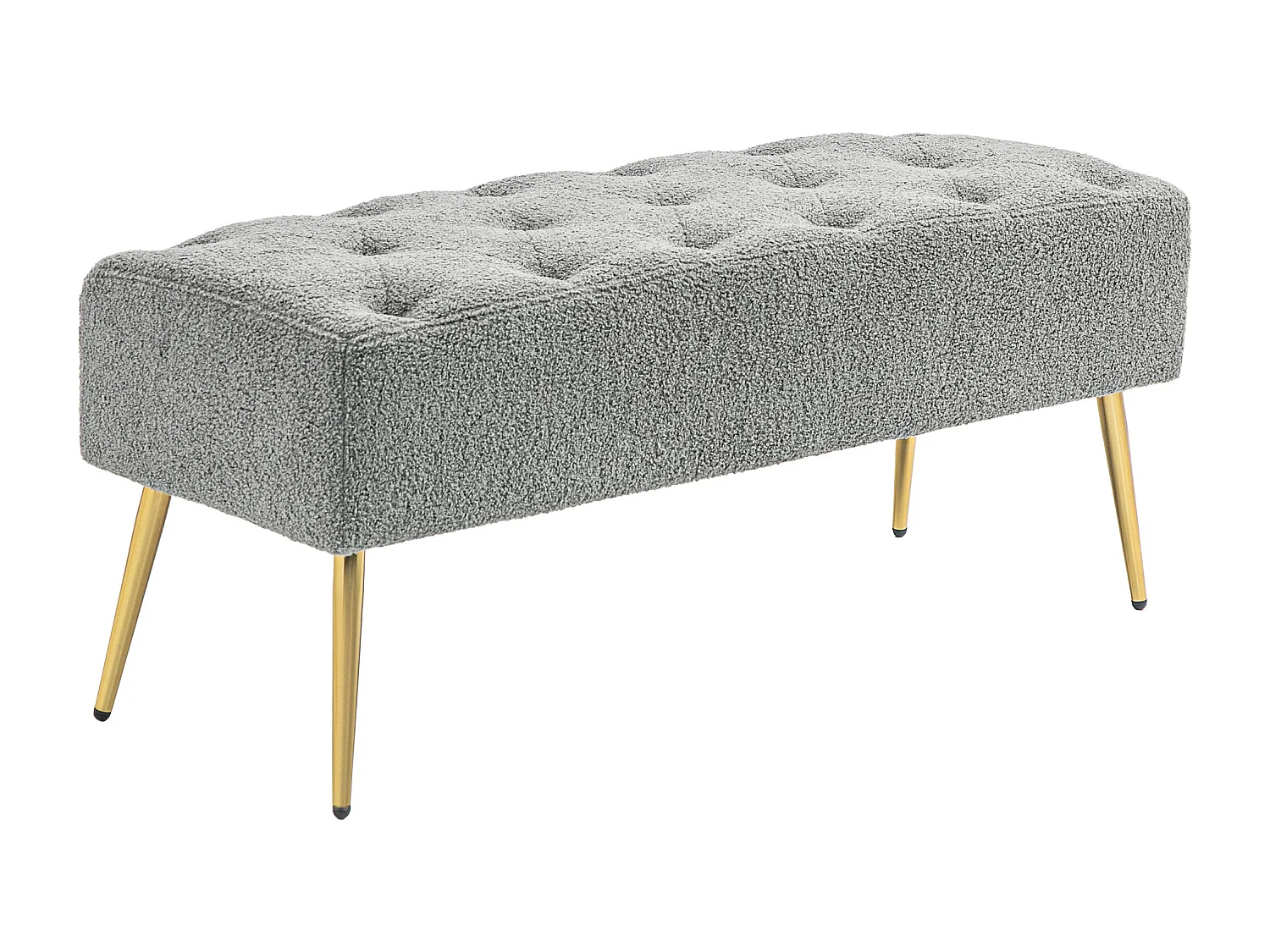 Banc rembourré avec revêtement en imitation laine et boutonnières, pieds en métal, gris (112x41x46 cm)