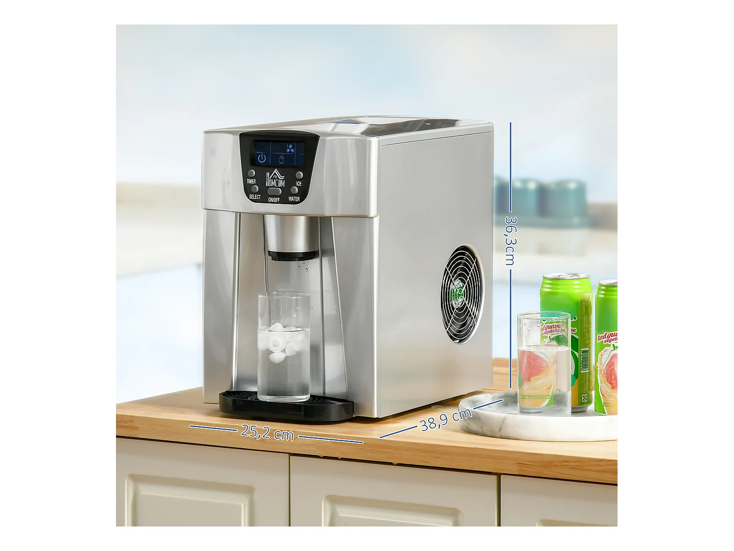 Machine met glazen, 9 glazen in 6-10 minuten, 12 kg/24u, reservoir 2 L, functie auto-net, LCD-scherm (38,9x25,2x36,3 cm)