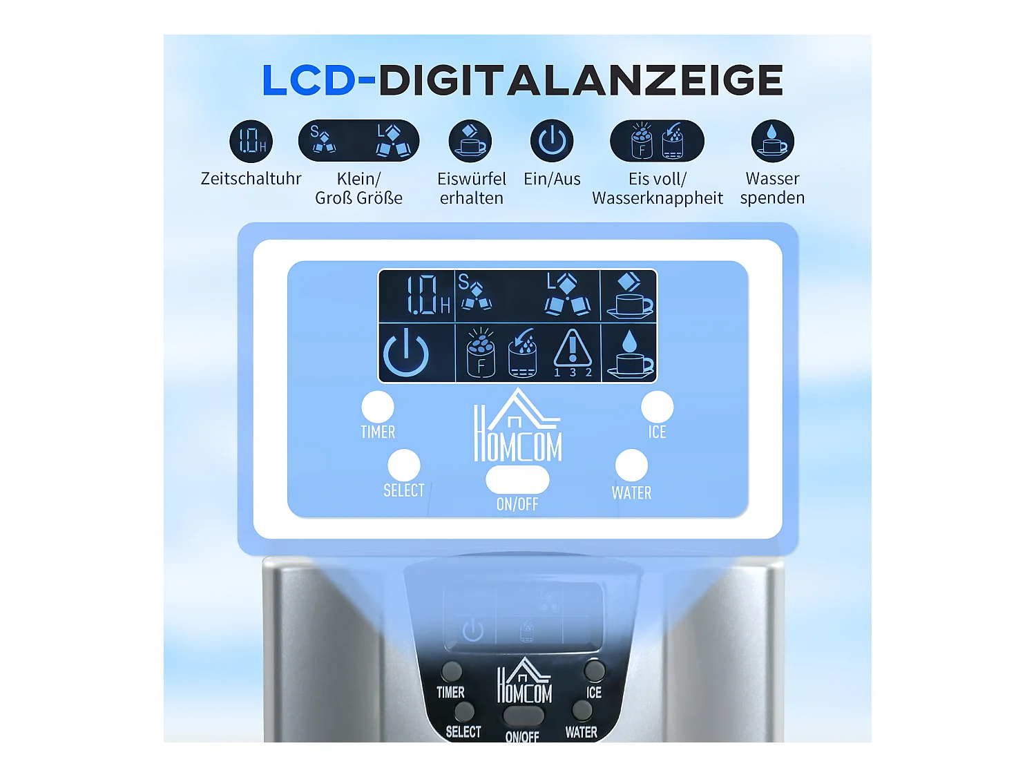 Machine met glazen, 9 glazen in 6-10 minuten, 12 kg/24u, reservoir 2 L, functie auto-net, LCD-scherm (38,9x25,2x36,3 cm)