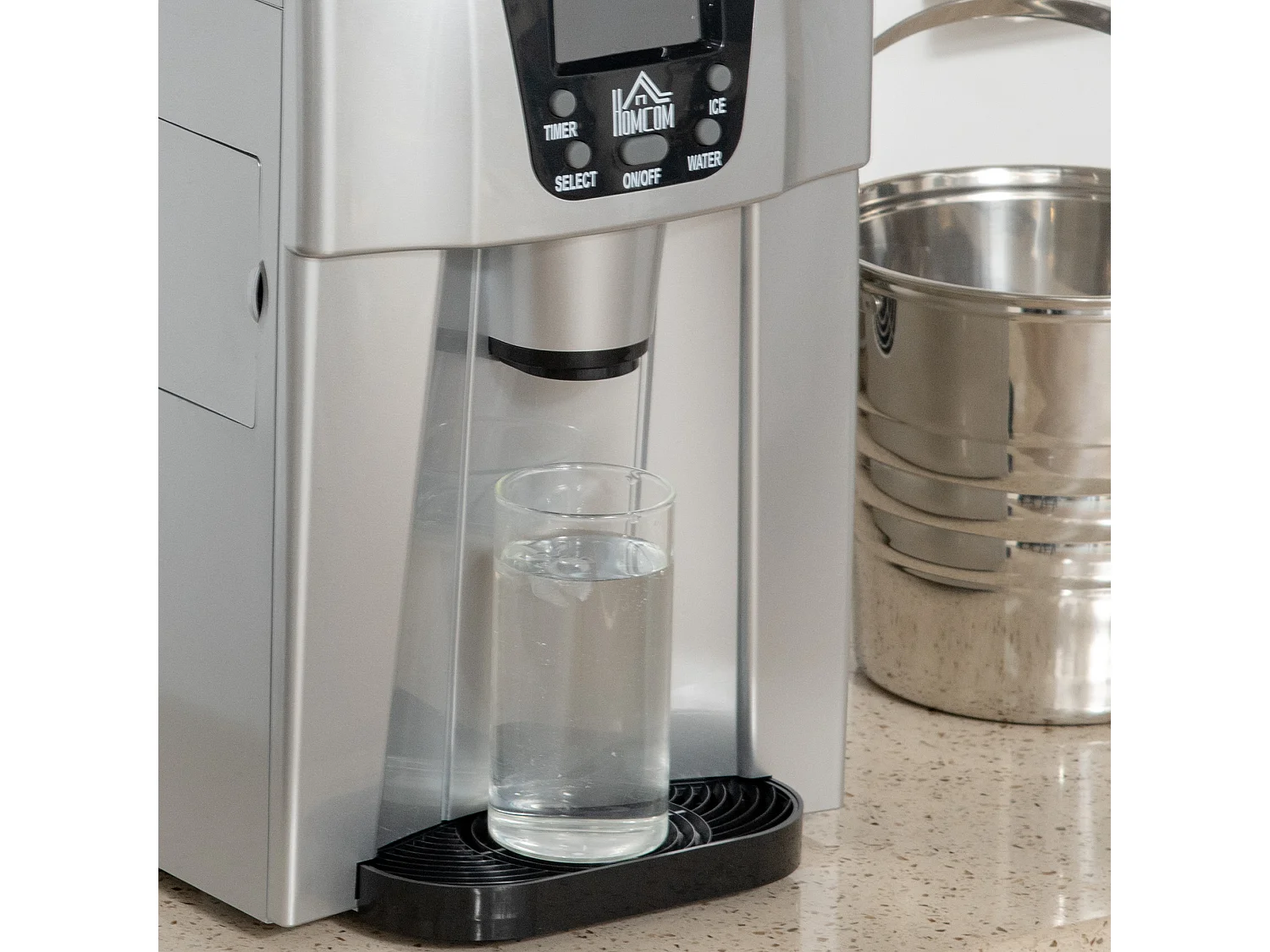 Machine à glaçons, 9 glaçons en 6-10 minutes, 12 kg/24h, réservoir 2 L, fonction auto-nettoyante, affichage LCD (38.9x25.2x36.3 cm)