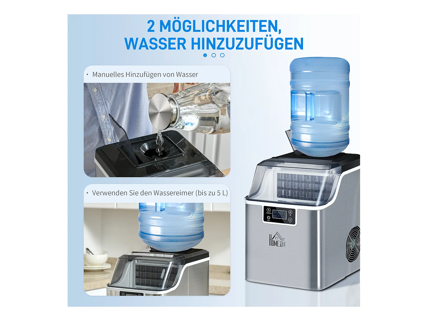 Machine met glazen, 20 kg/24u, reservoir 3,2 L, met auto-netprogramma's, roestvrij staal, zilver (36x25,2x37,1 cm)