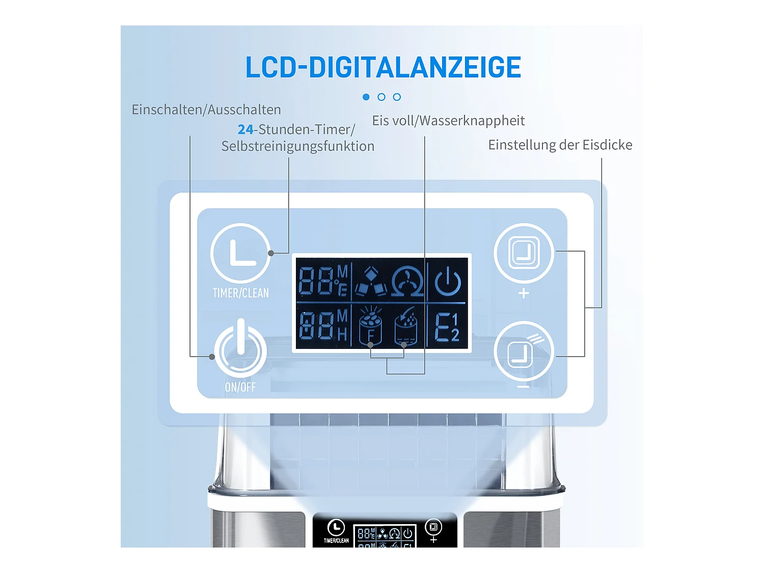 Machine met glazen, 20 kg/24u, reservoir 3,2 L, met auto-netprogramma's, roestvrij staal, zilver (36x25,2x37,1 cm)