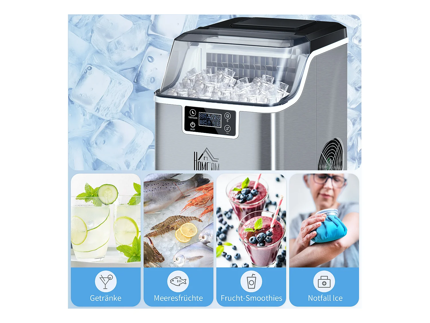 Machine met glazen, 20 kg/24u, reservoir 3,2 L, met auto-netprogramma's, roestvrij staal, zilver (36x25,2x37,1 cm)