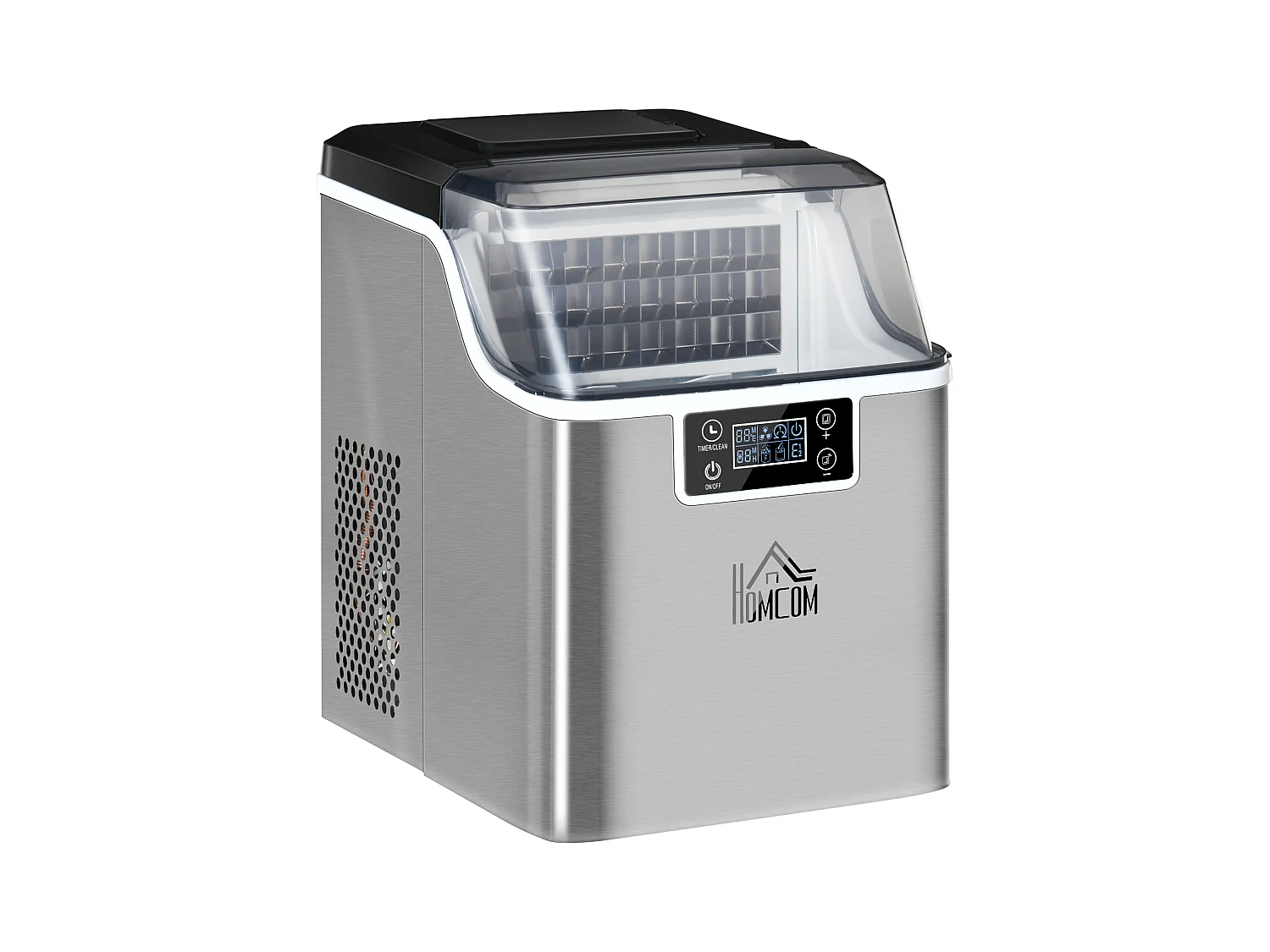 Machine à glaçons, 20 kg/24h, réservoir 3,2 L, avec programme auto-nettoyant, acier inoxydable, argenté (36x25.2x37.1 cm)