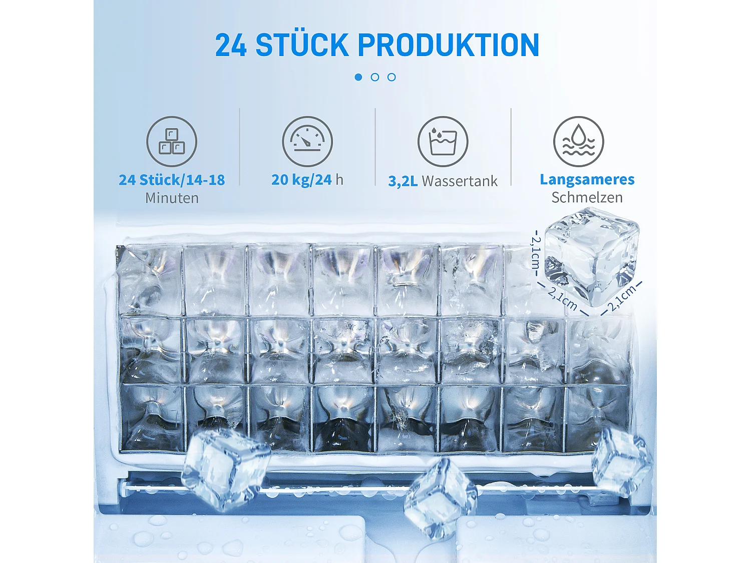 Machine à glaçons, 20 kg/24h, réservoir 3,2 L, avec programme auto-nettoyant, acier inoxydable, argenté (36x25.2x37.1 cm)
