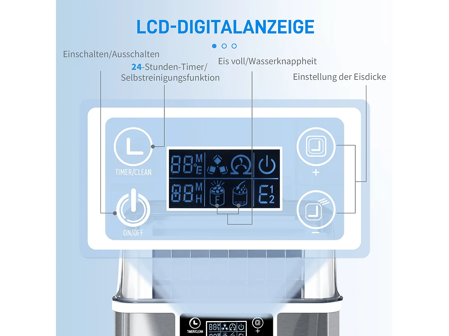 Machine à glaçons, 20 kg/24h, réservoir 3,2 L, avec programme auto-nettoyant, acier inoxydable, argenté (36x25.2x37.1 cm)