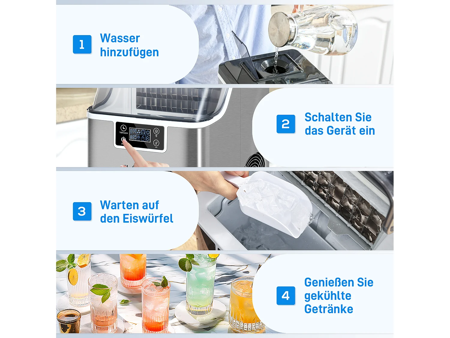 Machine à glaçons, 20 kg/24h, réservoir 3,2 L, avec programme auto-nettoyant, acier inoxydable, argenté (36x25.2x37.1 cm)