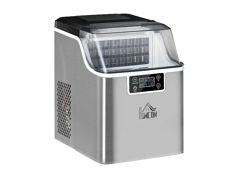 Machine à glaçons, 20 kg/24h, réservoir 3,2 L, avec programme auto-nettoyant, acier inoxydable, argenté (36x25.2x37.1 cm)