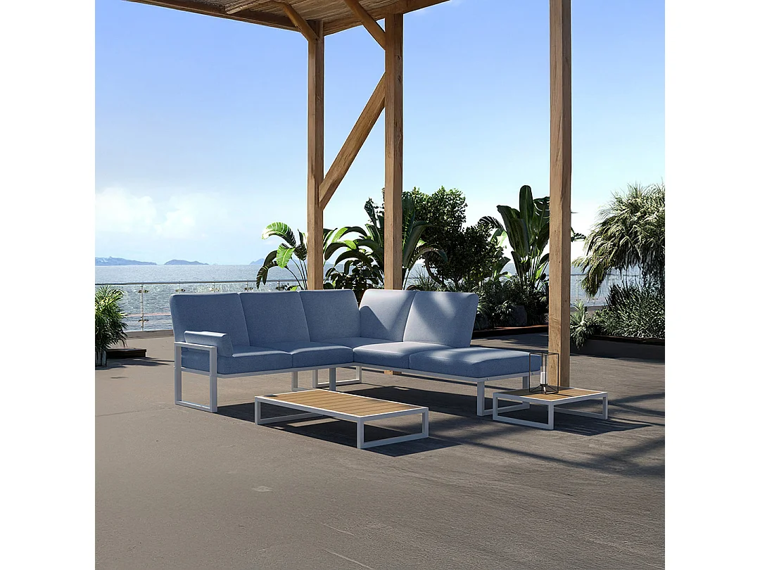 Soledo panoramische bank lichtblauw - wit frame