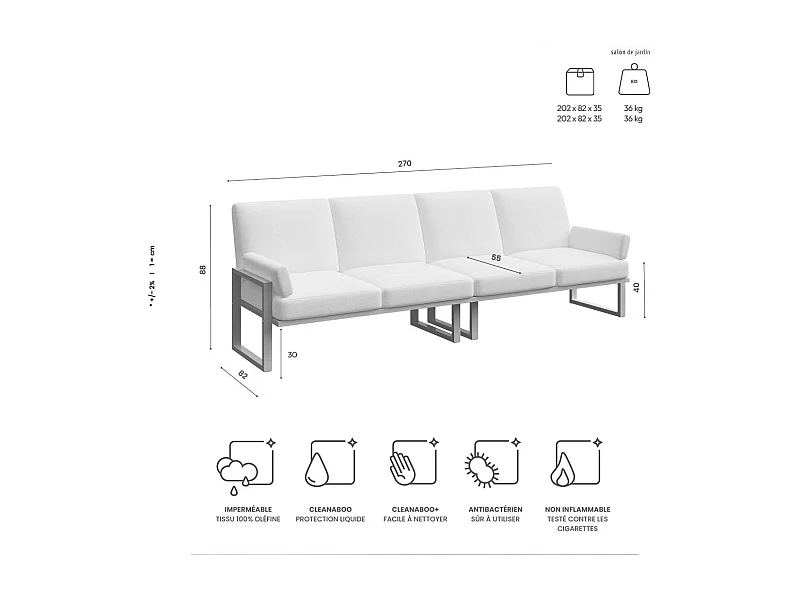 Soledo 4-zitsbank in lichtbeige - wit frame