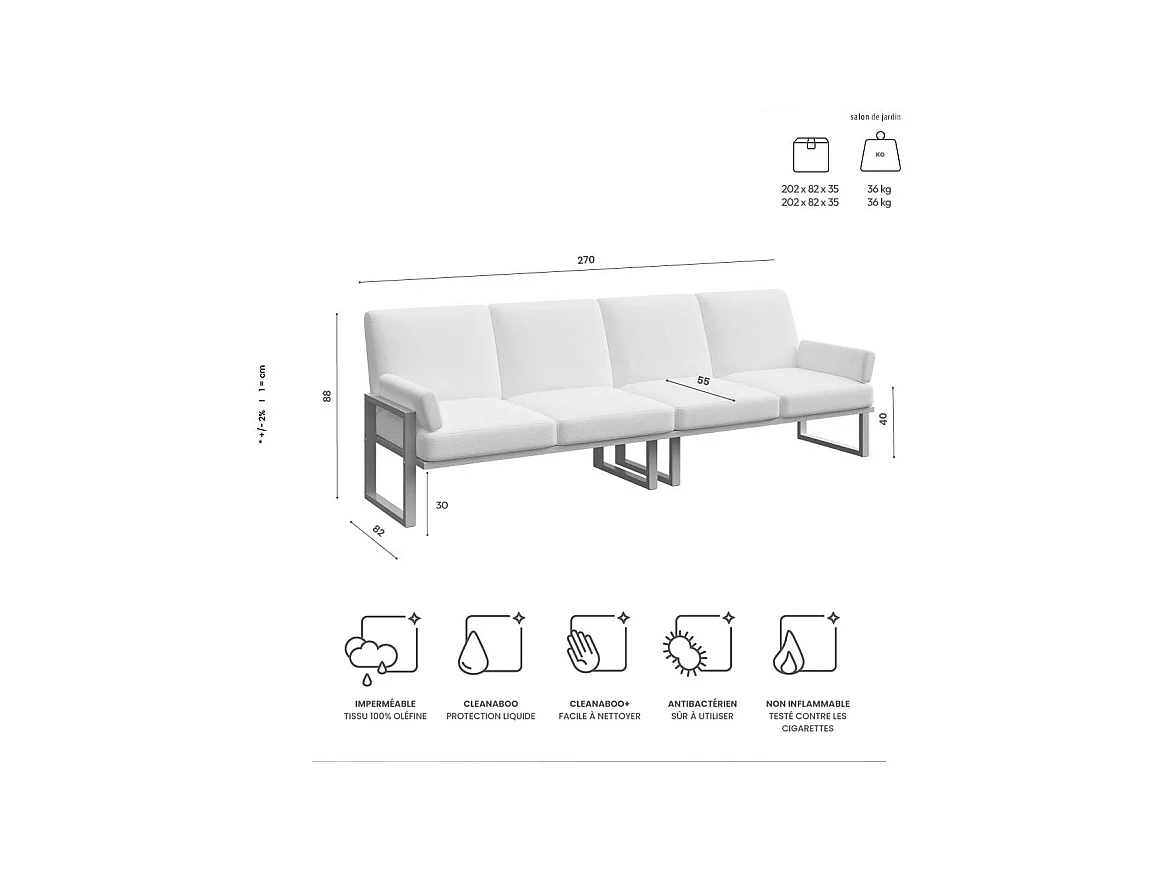 Canapé 4 places Soledo Beige clair - Cadre blanc