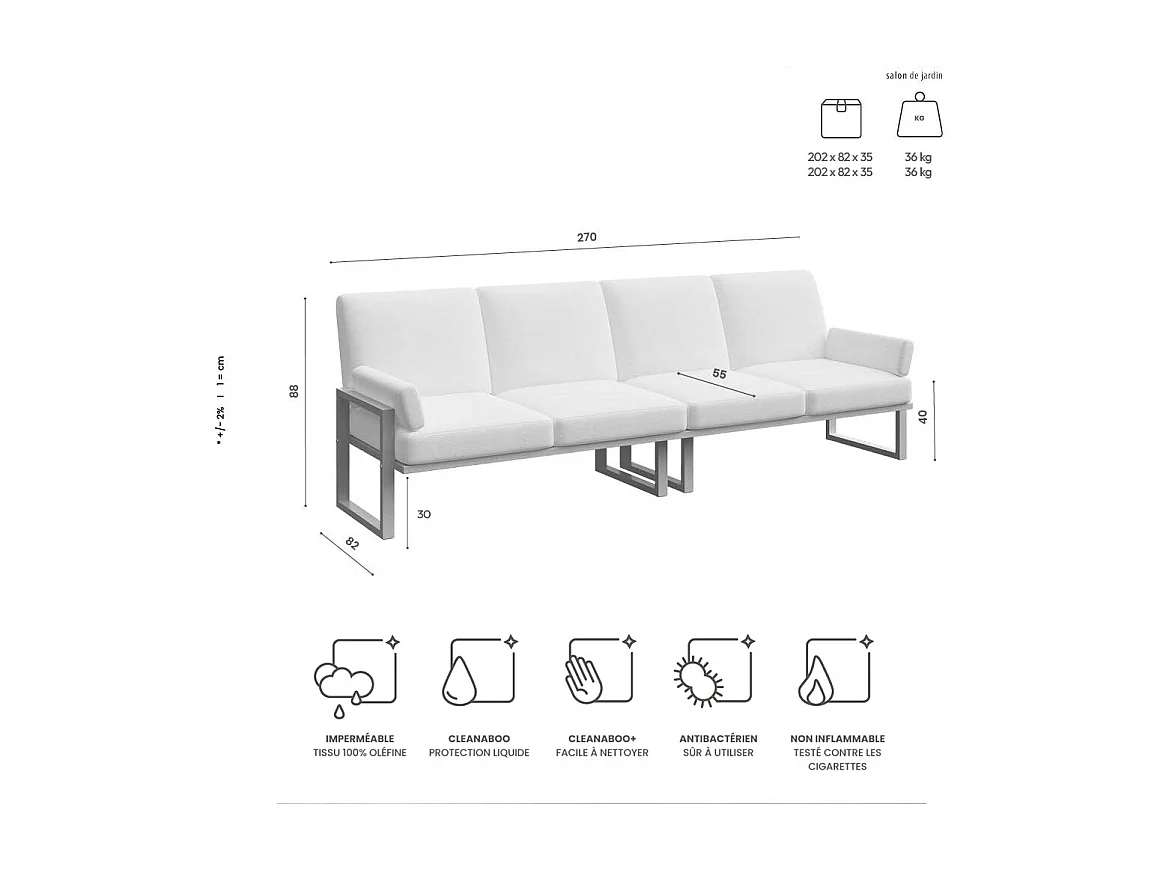 Canapé 4 places Soledo Beige clair - Cadre blanc