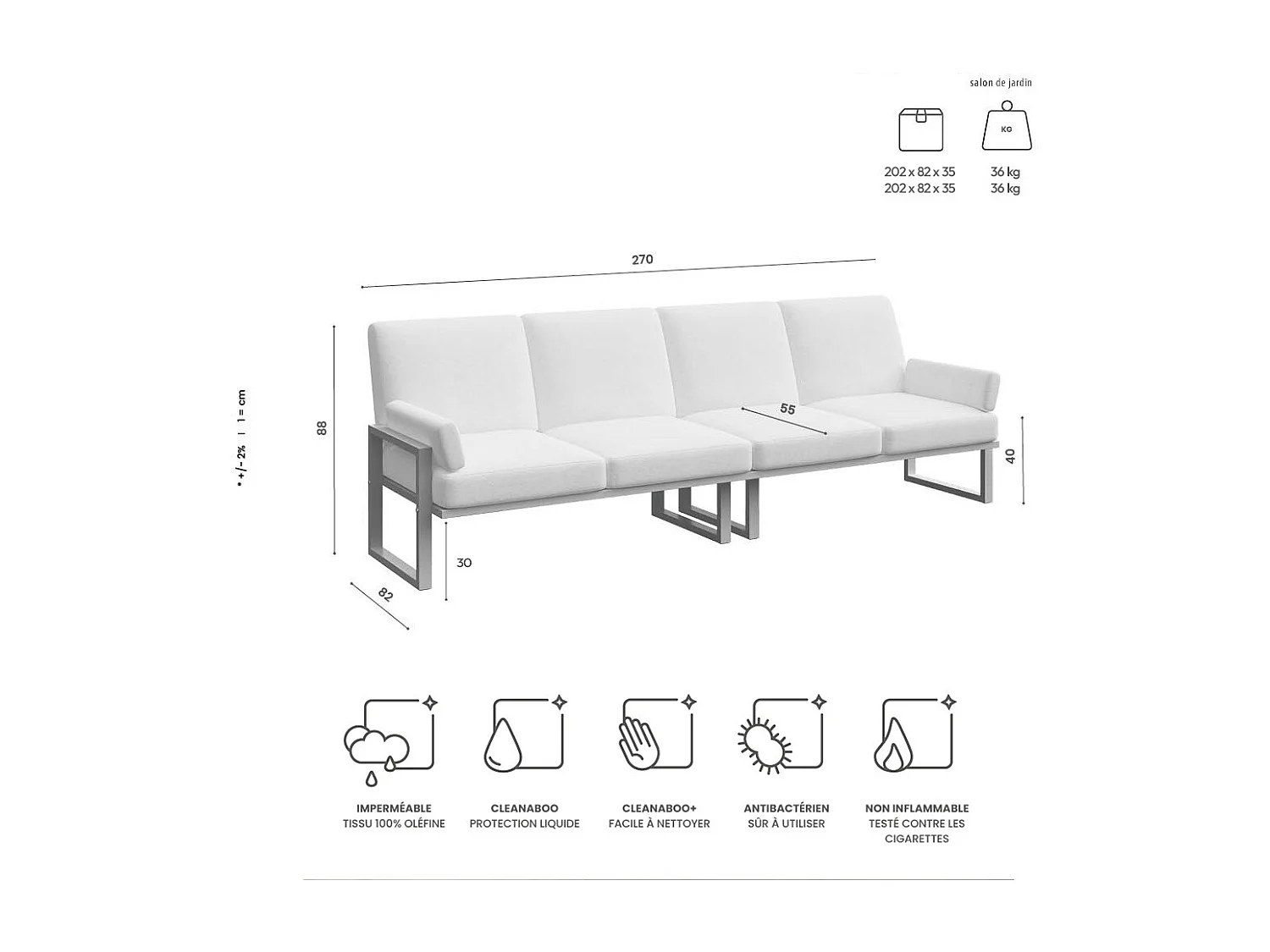 Canapé 4 places Soledo Beige clair - Cadre blanc