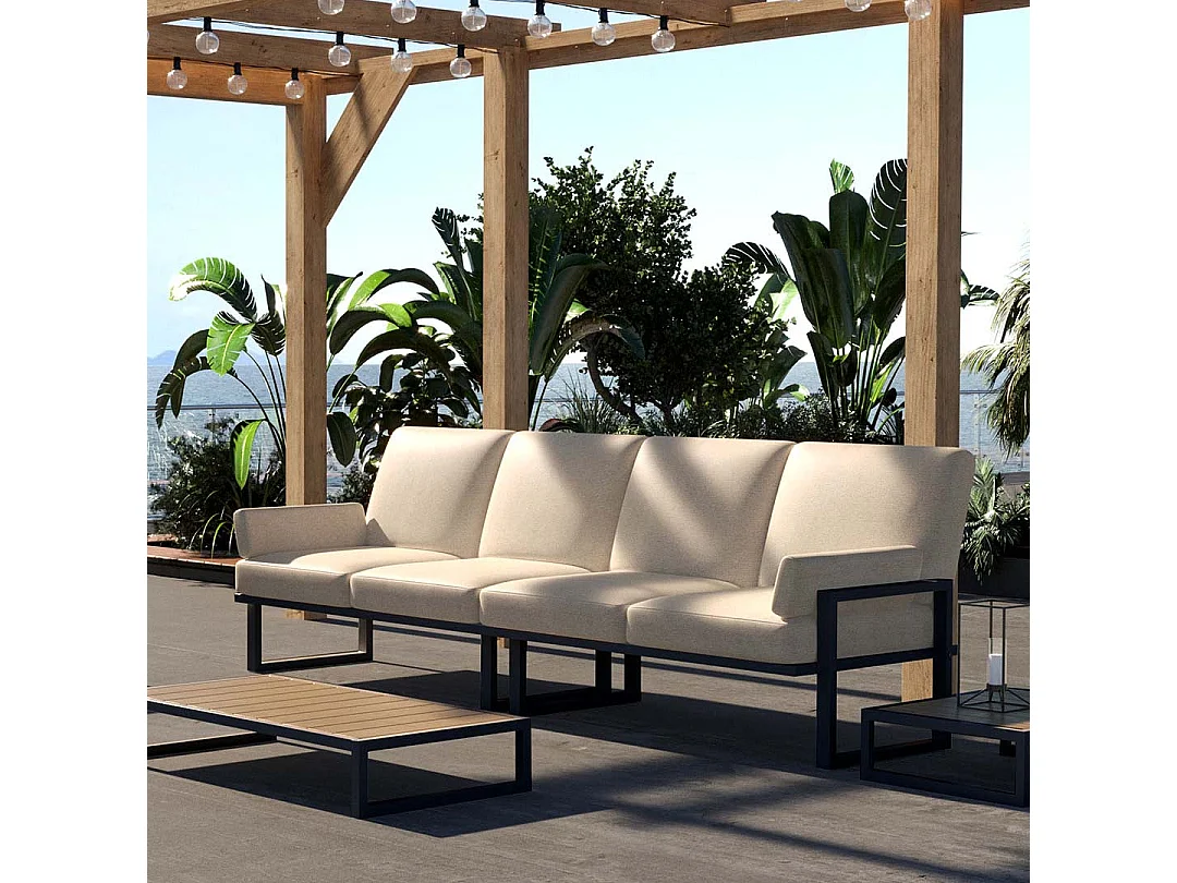 Soledo 4-zitsbank in lichtbeige - wit frame