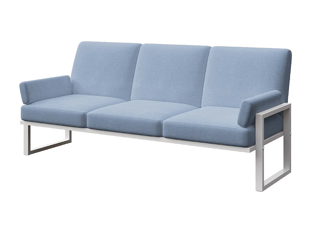 Soledo 3-zitsbank in lichtblauw - wit frame