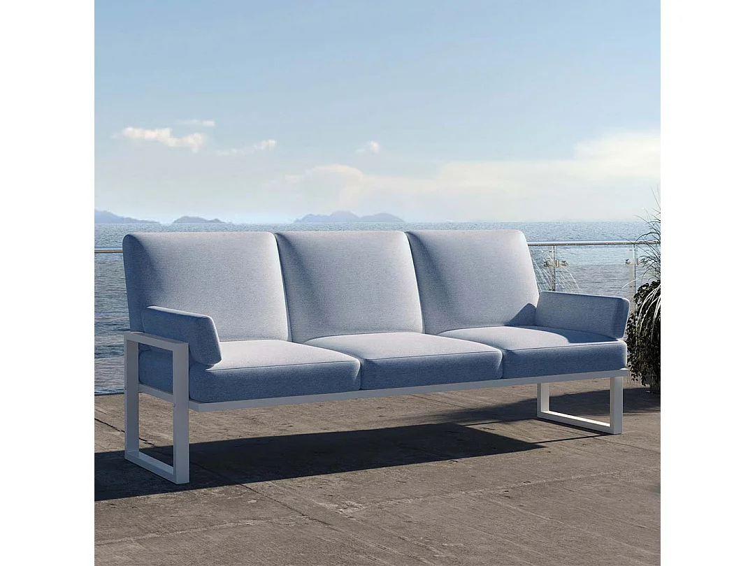 Soledo 3-zitsbank in lichtblauw - wit frame