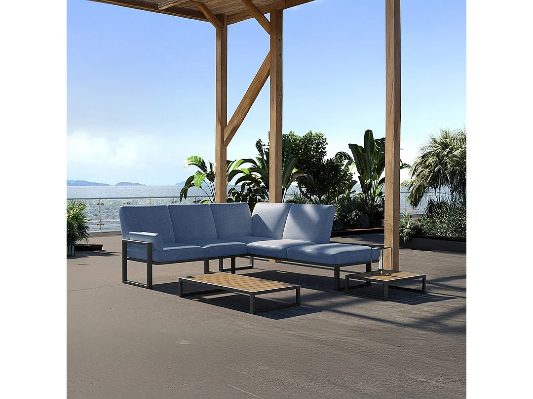 Soledo panoramische bank lichtblauw - antraciet frame