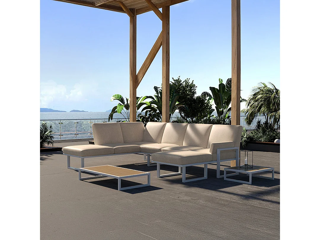 Soledo Canapé panoramique Beige clair - Cadre blanc