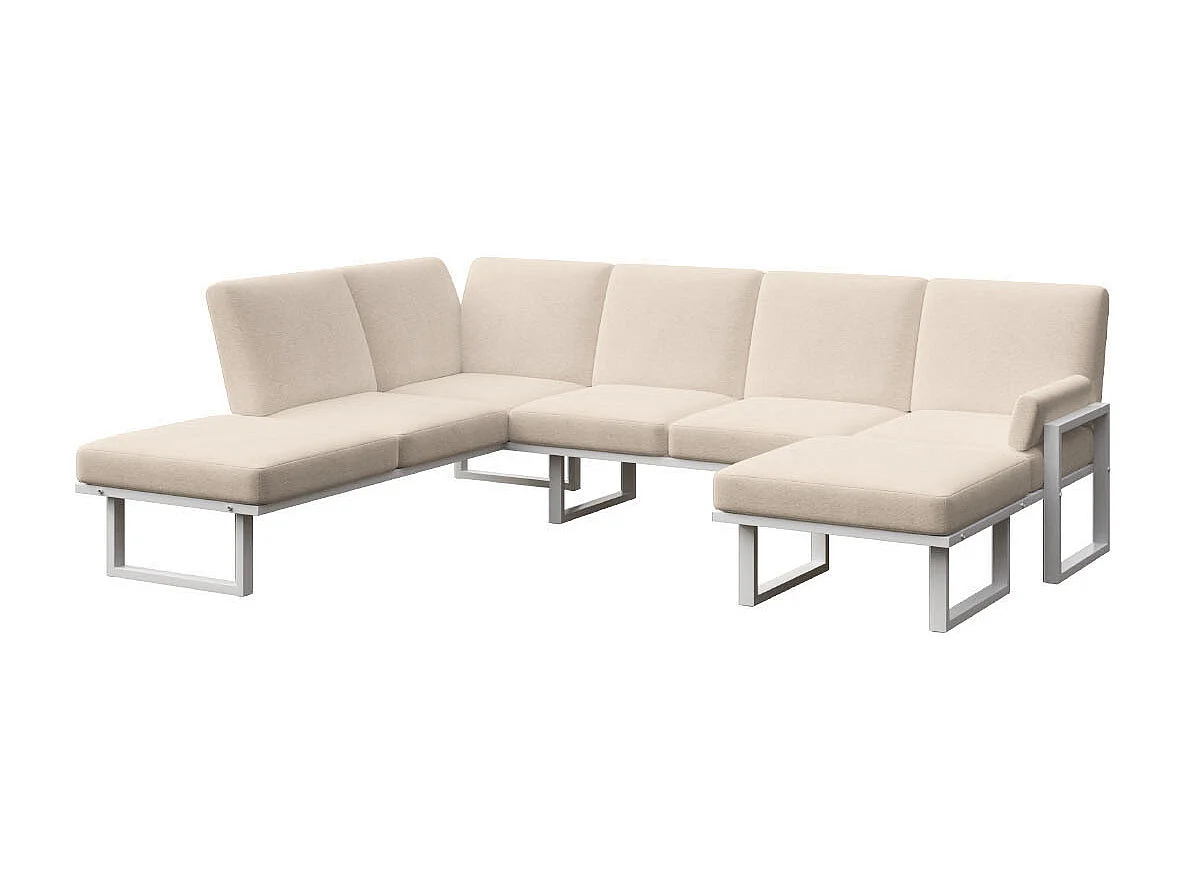 Soledo Canapé panoramique Beige clair - Cadre blanc