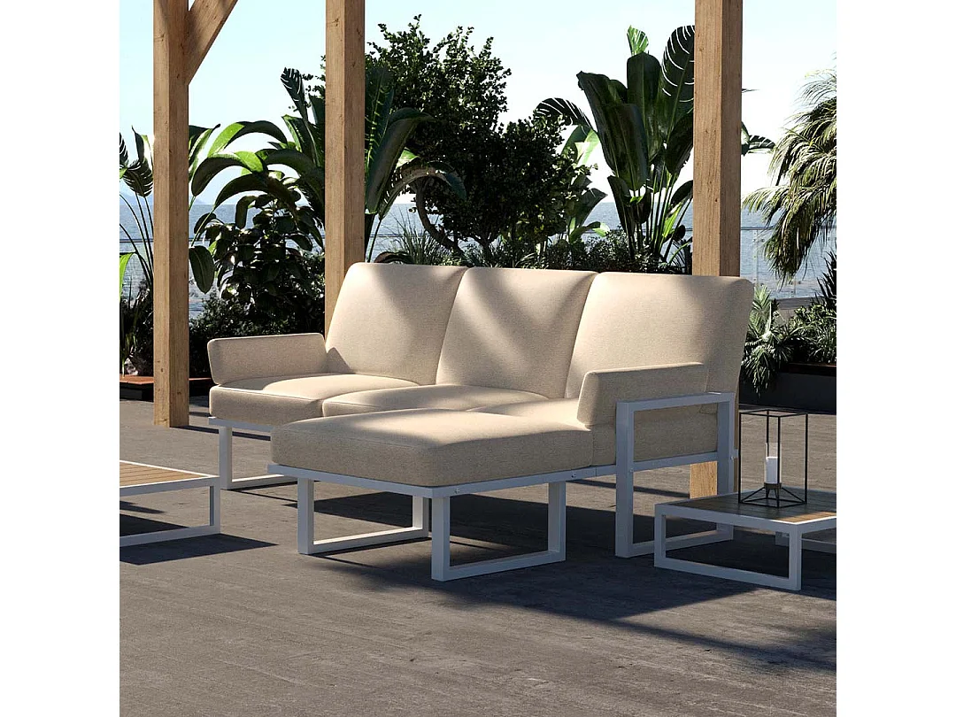 Soledo Canapé d'angle Beige clair - Cadre blanc